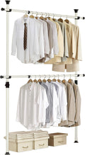 PRINCE HANGER Rack Heavy Duty One Touch System Load 352LBS Clothing Racks for Hanging Clothes Metal Closet Garment Closet system Tension Rod Free Standing Ivory Width Adjustable PHUS-0023