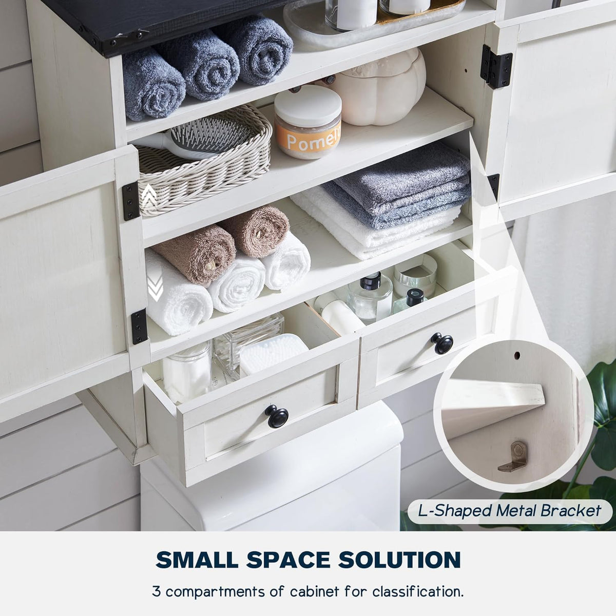 Bathroom Wall Cabinet, Farmhouse 24" Wide Medicine Cabinet with Drawer, Adjustable Shelf, Double Barn Doors, Storage Cabinets for Bathroom, Kitchen, Living Room, Off White