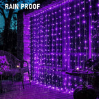 Dazzle Bright 300 LED Curtain String Lights, Halloween Fairy Lights for Bedroom with 8 Lighting Modes, Connectable Waterproof Window Light Party Wedding Garden Wall Decor, Purple