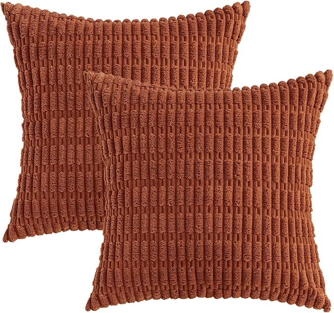 MIULEE Fall Euro Corduroy Decorative Throw Pillow Covers 22x22 Dark Rust | Pack - Image 6