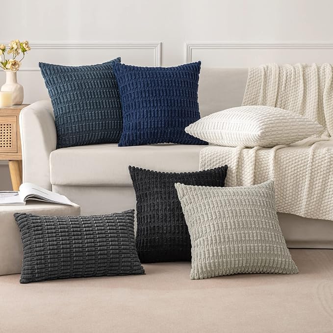 MIULEE Corduroy Decorative Throw Pillow Covers 18x18 Pure White Pack of 2 | - Image 6