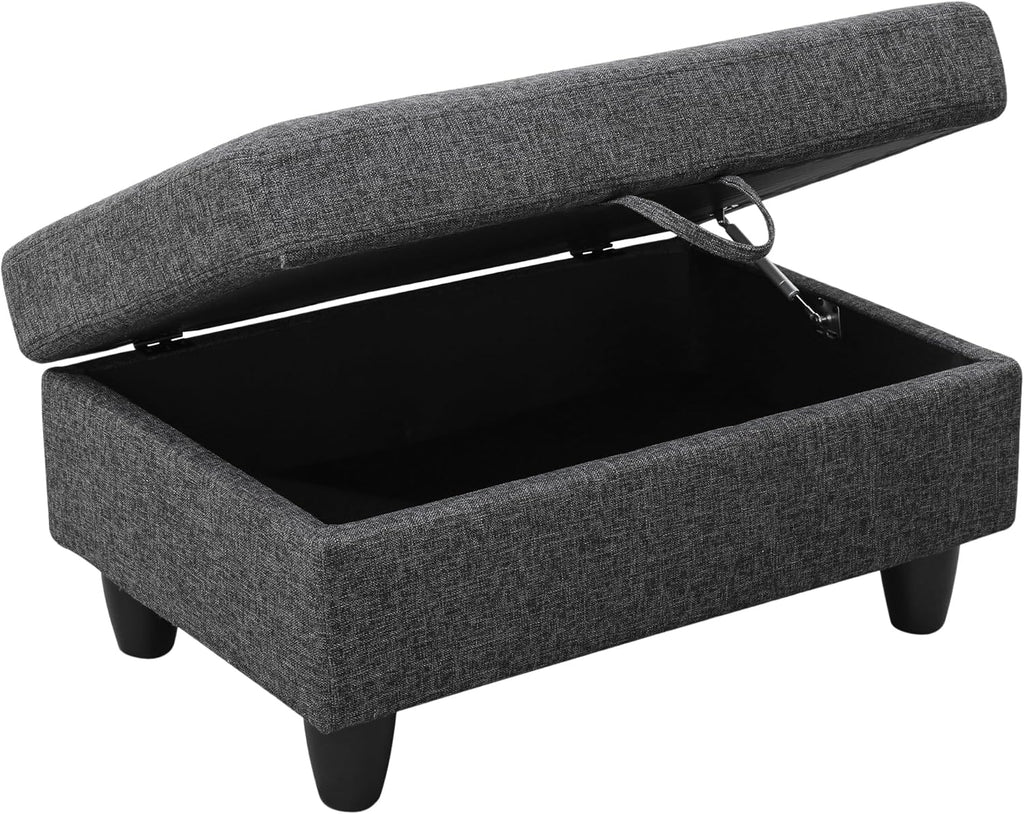 Ottoman Rectangular Storage Ottoman Bench, Flannel Footrest Stool Footstool with Lid for Living Room, Bedroom, Entryway, Black Gray, 35"x23.5"x17.5"