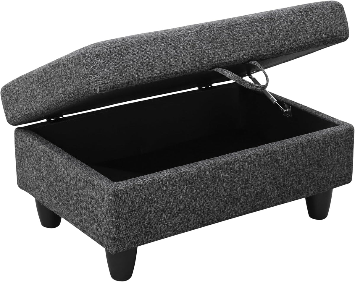 Ottoman Rectangular Storage Ottoman Bench, Flannel Footrest Stool Footstool with Lid for Living Room, Bedroom, Entryway, Black Gray, 35"x23.5"x17.5"