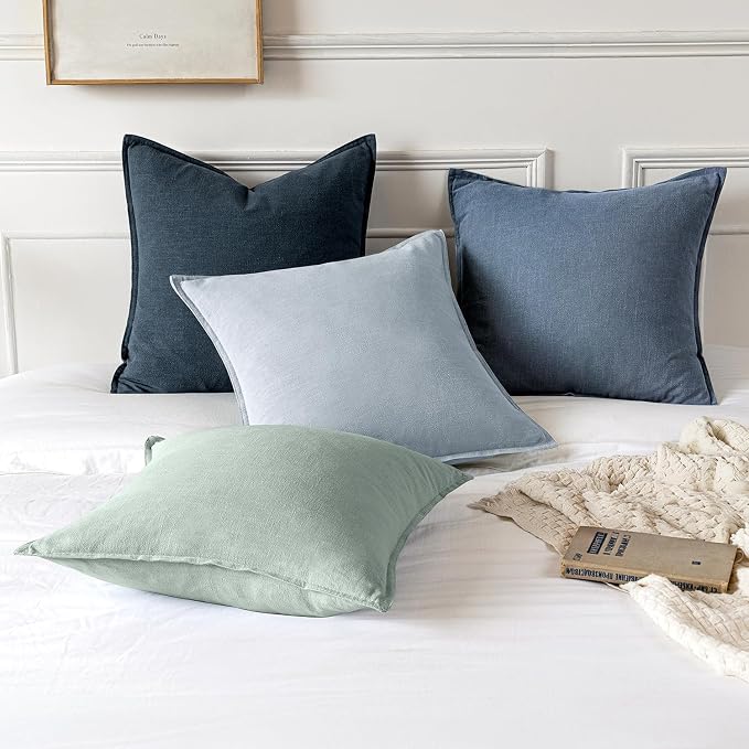 MIULEE Decorative Linen Euro Sham Pillow Covers 22x22 Inch Blue Ashes | Boho - Image 6