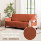 Burnt Orange Sofa Covers with Pockets, Anti-Slip Medallion Couch Covers - Image 2