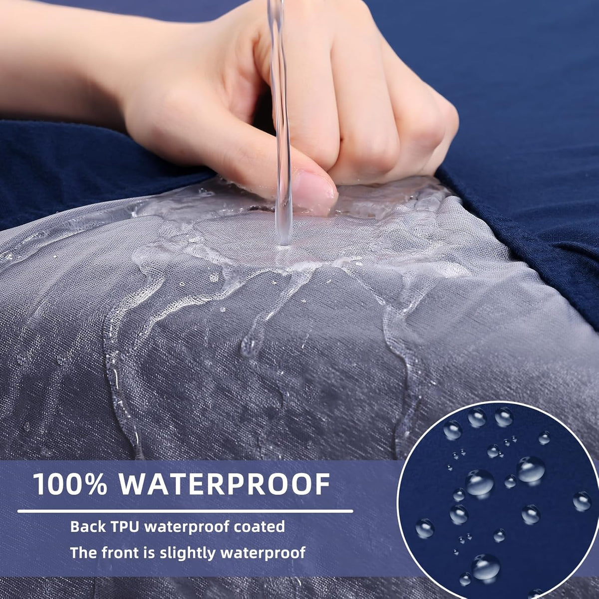 hyha Waterproof Couch Cushion Covers, Stretch Sofa Couch Seat Slipcover for Dog Washable, Non-Slip Waterproof Outdoor Cushion Covers for Patio Furniture Replacement (3 Pieces, Navy)