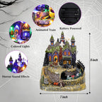 DREAM GARDEN Halloween Village Collection, Lighted Spooky Haunted House with Animated Train and Scary Sound Resin Spooky Town with Skull, Pumpkin, Ghost for Holiday Party Tabletop Decor