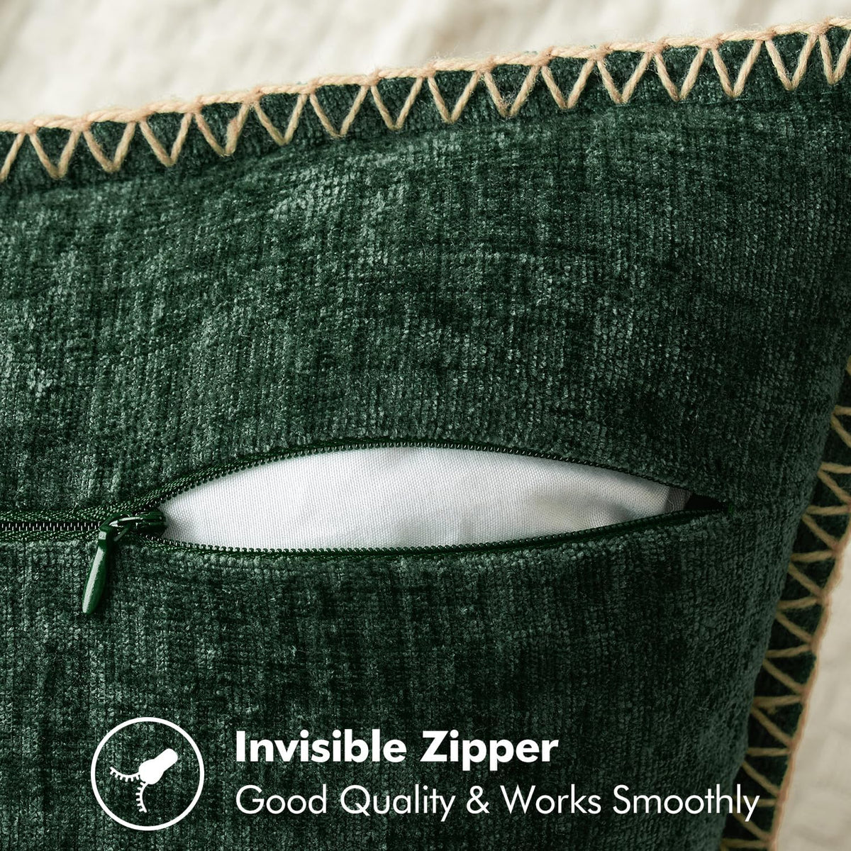 MIULEE Pack of 2 Christmas Pillow Covers 24x24 Inch Dark Green Farmhouse Decorative Throw Pillow Covers with Stitched Edge Soft Chenille Solid Dyed Couch Pillow Covers for Sofa Bed Living Room