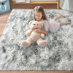 Super Fluffy Area Rug for Living Room 5x7, Shaggy Carpet, Tie Dye Grey | Modern - Image 7