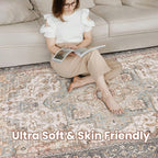 Washable Area Rugs for Living Room - 5x7 Neutral Vintage Distressed Floral Farmhouse Boho Large Soft Floor Rug Indoor Non Slip Carpet for Bedroom Dining Room Office - Forest Green Orange