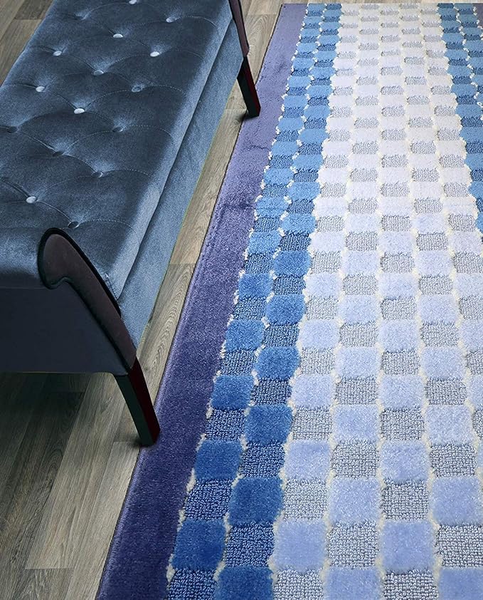 10 Ft Blue Hallway Runner Rug, Custom Size Non Slip Washable, Pet Friendly | by ORFAHOME