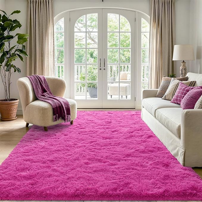 Noahas 5x7 Hot Pink Fluffy Soft Area Rug Non-Slip - Image 2
