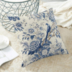 CXMEIFLY Spring Floral Pillow Covers 16 x 16 Inch Set of 2 for Chinoiserie Flowers Bird Decor Throw Pillows Vintage Blue and White Plant Outdoor Decorative Cushion Cases for Couch Bed Decorations