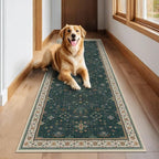 Dark Green Washable Kitchen Runner Rug, Stain Resistant Rugs - Image 4