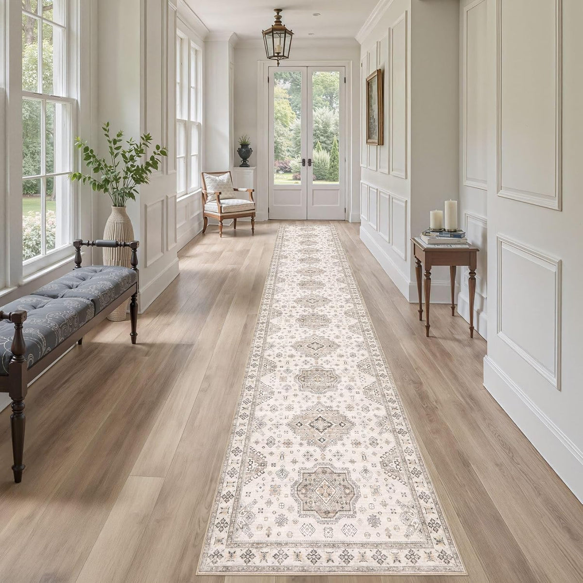 Washable 2.6x14 Runner Rug - Area Rugs Neutral Vintage Distressed Floral Farmhouse Boho Large Soft Floor Rug Indoor Carpet for Hallway Entryway Home - Beige Brown