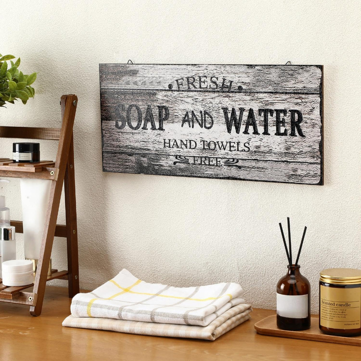 Jetec Farmhouse Bathroom Decor, Fresh Soap and Water Sign Vintage Bathroom Wood Plaque Rustic Wall Decor for Wall Art Decoration Restroom(Novel)