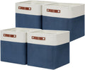 DULLEMELO Foldable Storage Cubes 12 x 12 Organizer Bins,Canvas Storage Bins Empty Gift Baskets for Organizing with SturdyLeather Handles, Closet Baskets for Nursery Storage(4 Pack - 12" White&Blue)