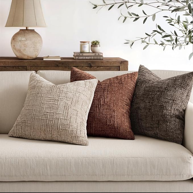 MIULEE Chenille Textured Throw Pillow Covers Oatmeal 16x16 Set of 2 | Slubby - Image 5