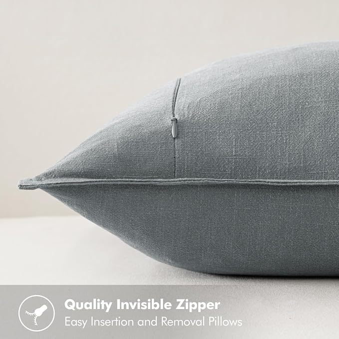 MIULEE Decorative Linen Pillow Covers 18x18 Inch Gray | Boho Farmhouse​ - Image 3
