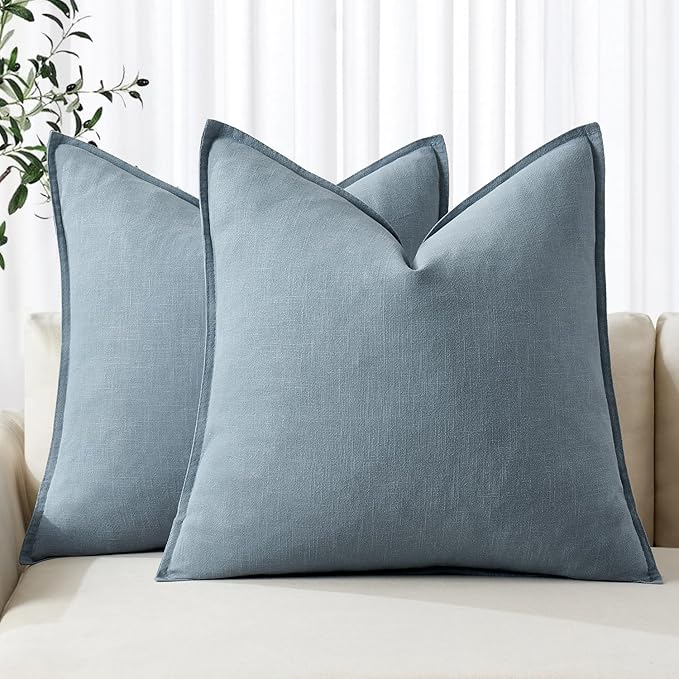 MIULEE Decorative Linen Euro Sham Pillow Covers 26x26 Blue Grey | Boho by MIULEE