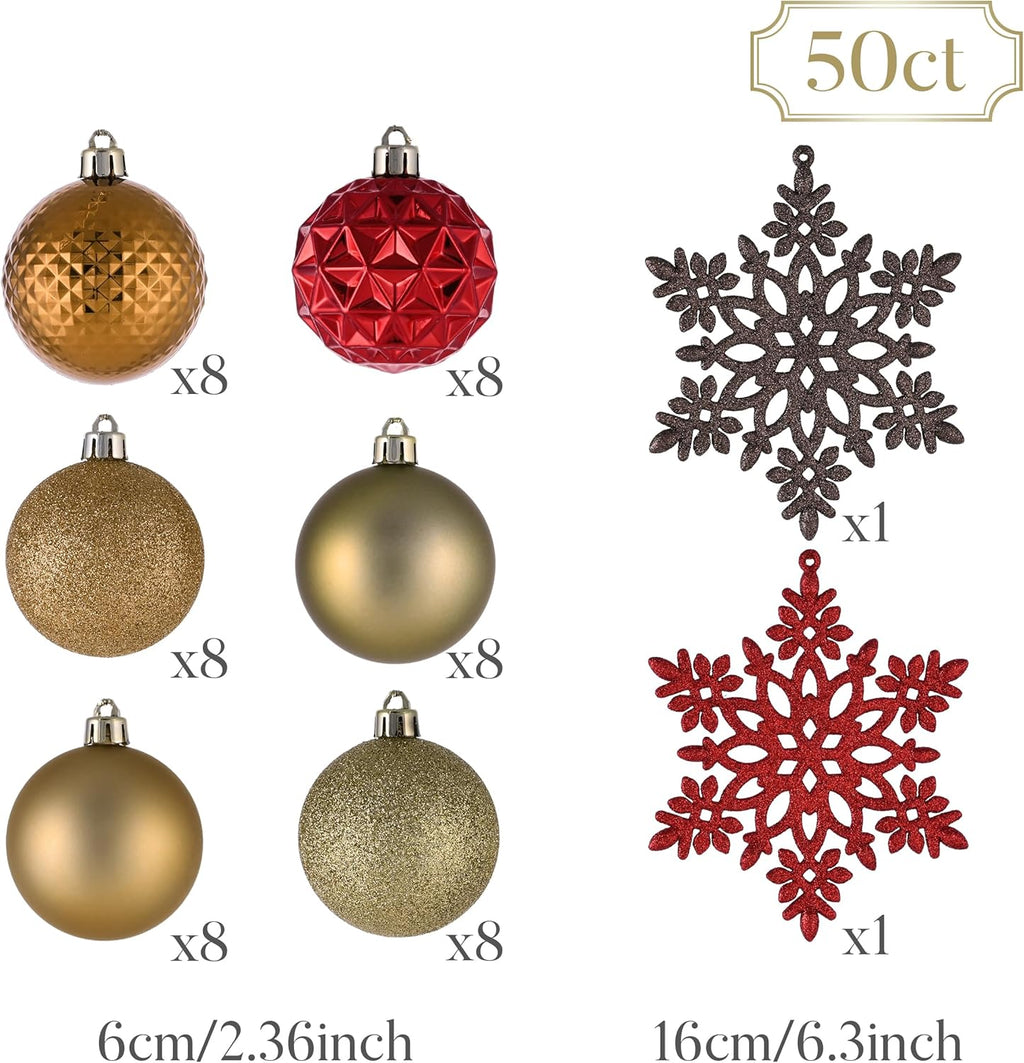 Valery Madelyn Christmas Tree Decorations Ornament Set for Fall Halloween, 50ct 2.36 Inches Red and Brown Shatterproof Christmas Ball Ornaments Hanging Xmas Holiday Party Decor