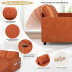 84 Inches Chenille Sectional Sofa w/Pull-Out Sofa Bed & Adjustable Back, Tufted L-Shaped Couch w/Storage Chaise, Sleeper Sectional Sofa w/USB Port & Cup Holders for Living Room, Orange
