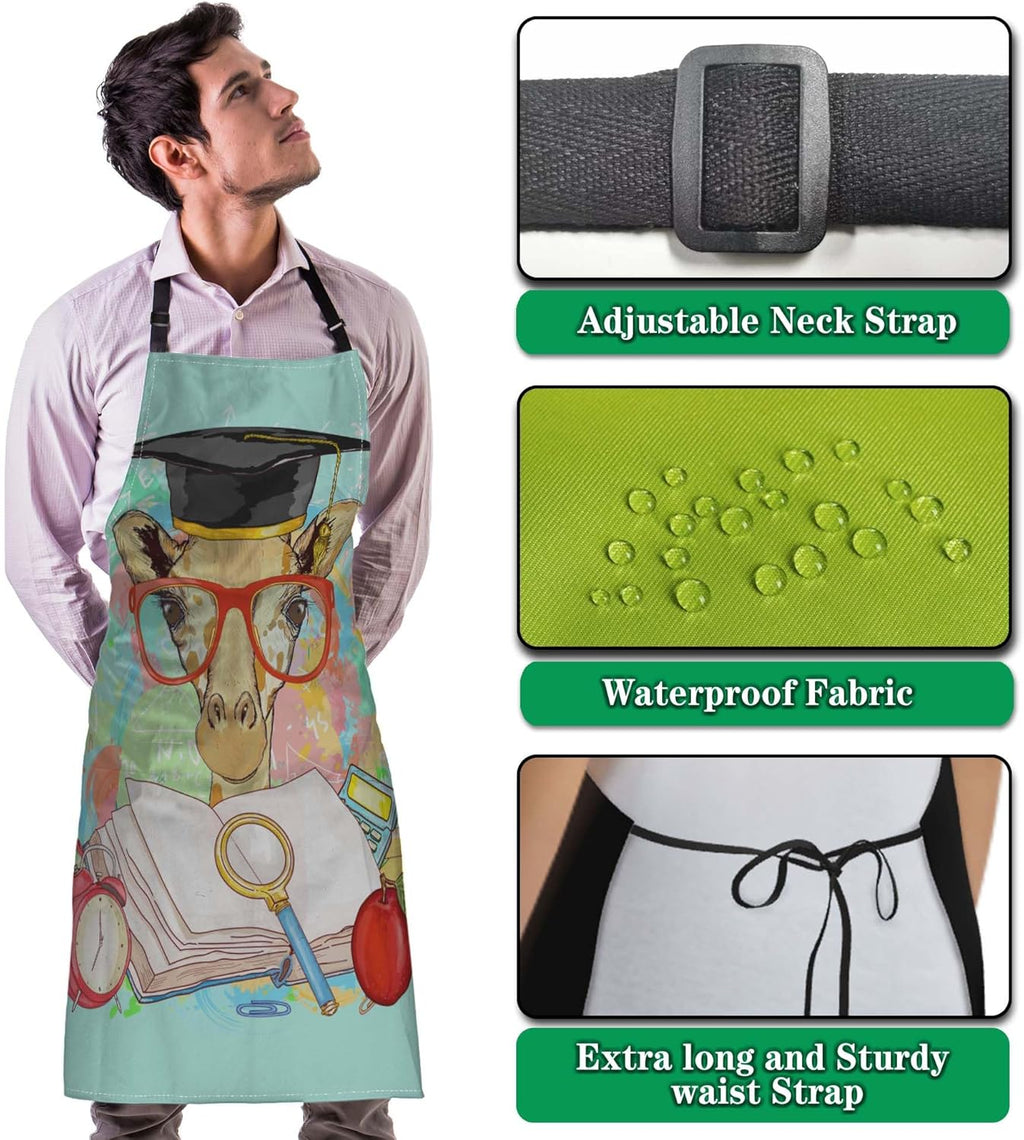 Kitchen Apron for Women Animals Students Giraffe Cooking Aprons for Men for Cooking Restaurant BBQ Painting Crafting Gardening 27” (W) x 31” (H), Waterproof Apron