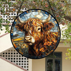 Stained Glass Window Hanging - Funny Cow Flower Suncatcher Ready to Hang Window Doors Home Decoration and Christmas, Mother's Day Birthday Gifts for Women, Men, and Mom 14.9x14.9 in