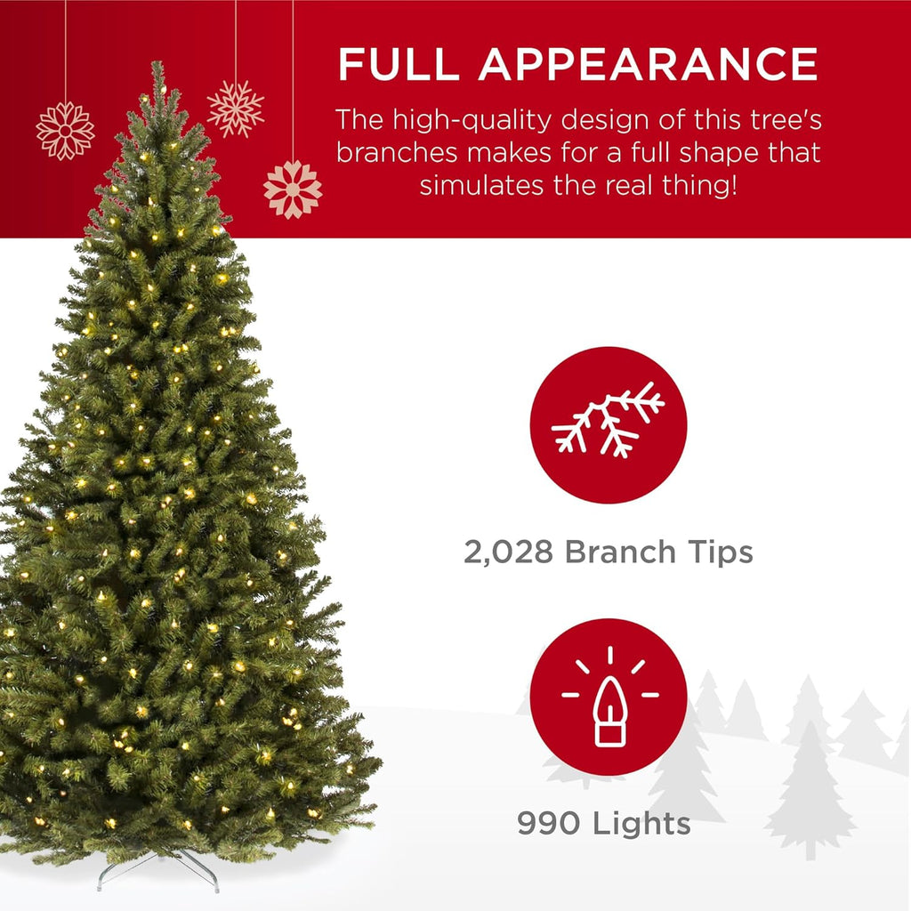 Best Choice Products 9ft Pre-Lit Spruce Artificial Holiday Christmas Tree for Home, Office, Party Decoration w/ 900 Incandescent Lights, 2028 Branch Tips, Easy Assembly, Metal Hinges & Foldable Base