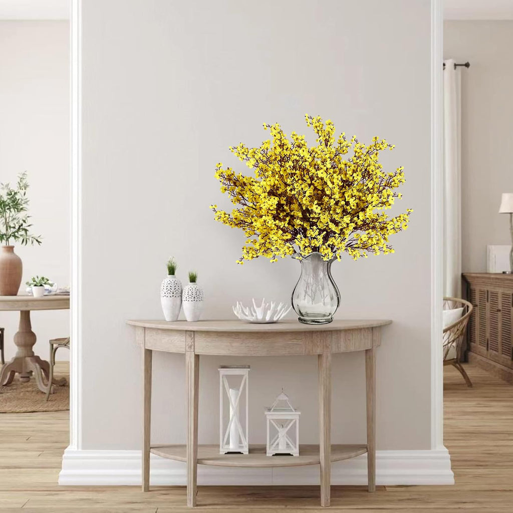 Sggvecsy 6 Pcs Babys Breath Artificial Flowers Gypsophila Bouquets Bulk Real Touch Fake Silk Flowers for Home Wedding DIY Floral Arrangement Kitchen Table Centerpiece Festival Decoration (Yellow)