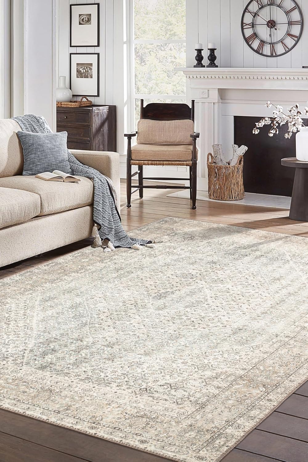 Keen Home Design 5x7 Rug - Machine Washable Area Rug with Non-Slip Backing, Ideal for Living Room, Dining Room, Bedroom - Vintage, Easy Clean, Durable, Low Pile Rug - (5' x 7')