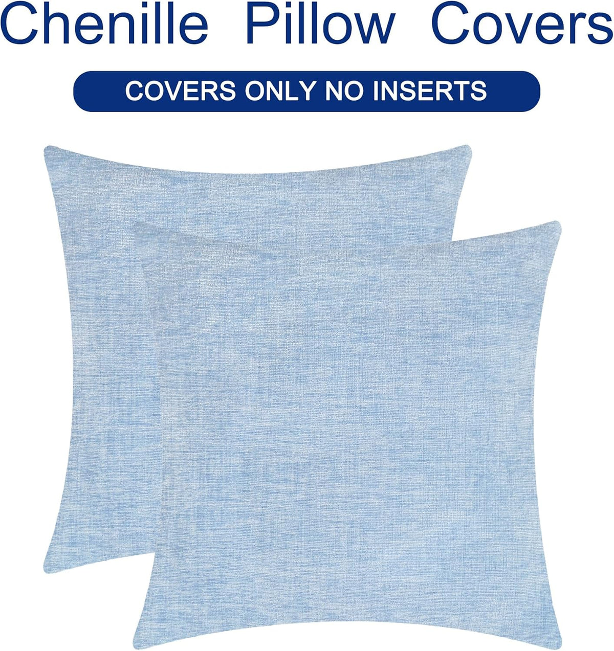 CaliTime Throw Pillow Covers Decorative 16 X 16 Inches Pack of 2 Cozy Chenille Cushion Cases for Couch Sofa Bed Living Room Home Baby Blue