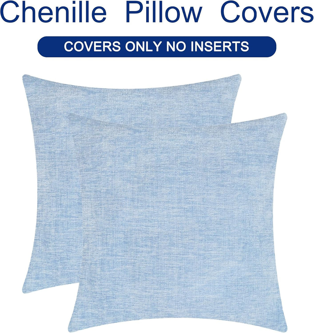 CaliTime Throw Pillow Covers Decorative 18 X 18 Inches Pack of 2 Cozy Chenille Cushion Cases for Couch Sofa Bed Living Room Home Baby Blue