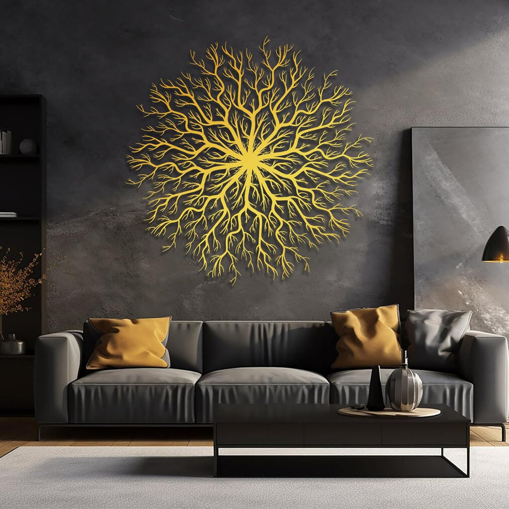 Tree of Life Metal Wall Art, Metal Tree Wall Art, Large Round Sculpture, Round Branch Wall Decor, Large Branch Artwork, Nature Sign, Wall Decor for Living Room, Housewarming Gift (Black, 39"x39"|100x100cm)