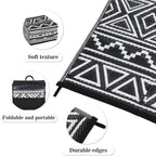 GAOMON Outdoor Rug for Patio 5'x8' Reversible Plastic Rugs Camping Mat for Outdoor, RV, Backyard, Deck, Balcony, Picnic, Beach, Black/White(Bohemia)