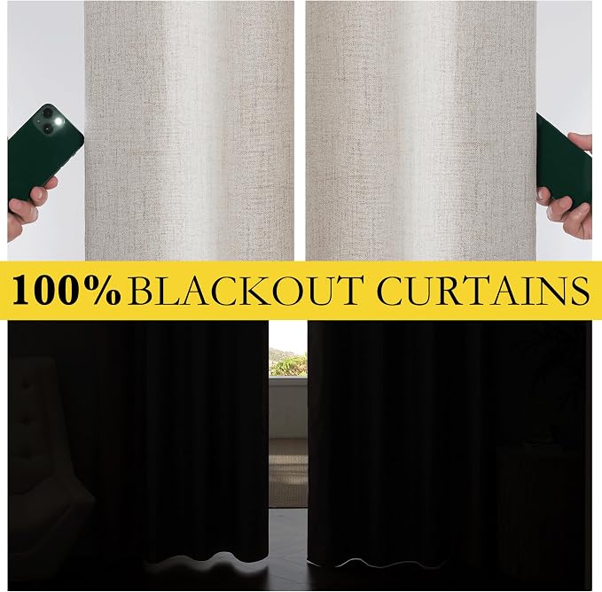 NICETOWN 100% Blackout Brich Linen Curtains - Image 4