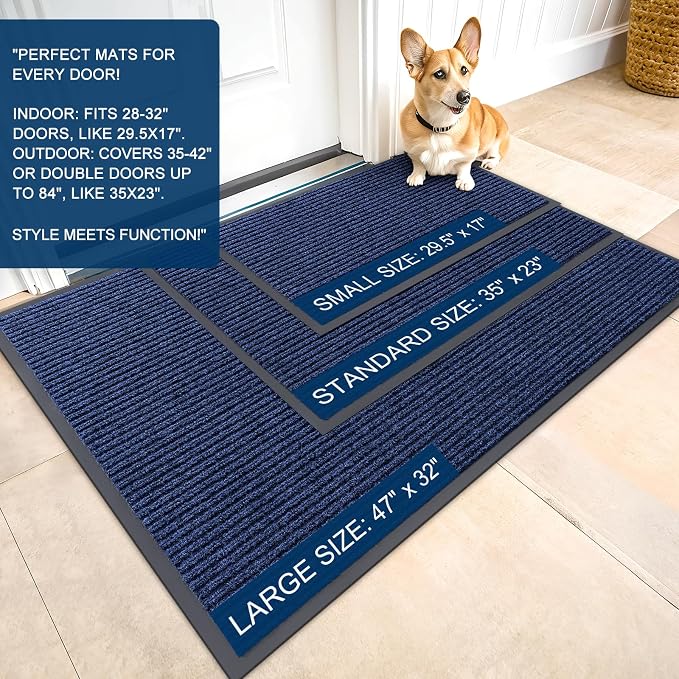 OLANLY Front Door Mat 47x34, Waterproof Heavy-Duty Indoor Outdoor Doormat | Blue - Image 2