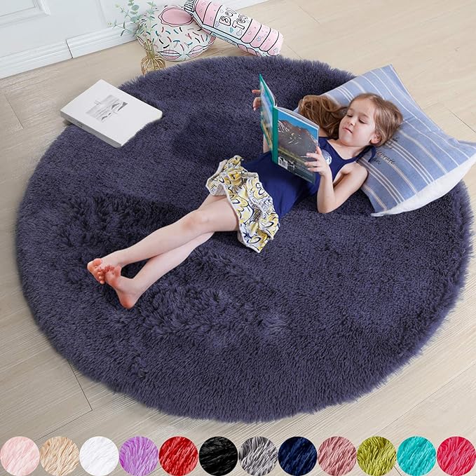 Amdrebio Purple Grey Round Circle Area Rug 5Ft by Amdrebio
