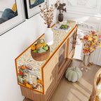 Linen Fall Table Runner - 90 Inch Farmhouse Fall Leaves Pumpkin Decor for Autumn Thanksgiving Home Kitchen Dining Room