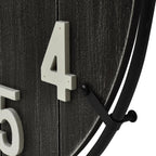 Large Old Town Farmhouse Wall Clock – 24 Inches Rustic Antique Wood with Metal Circle and Large Numerals, Silent Battery Operated Clock for Office, Kitchen, Bedroom, Living Room (Black)