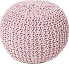 REDEARTH Round Pouf Ottoman - Hand Knitted Boho Poof Home Décor Pouffe Circular Footrest for Living Room - Bedroom - Lounge - 100% Cotton (19.5"x19.5"x14") - Pale Pink