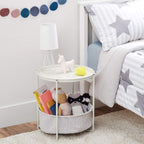Amazon Basics Round Storage End Table, Side Table with Cloth Basket, White/Heather Gray, 17.7"L x 17.7"W x 18.9"H