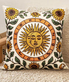 Embroidered Throw Pillow Cover 20x20 Inch, Sunflower Moon | Decorative Pillow by Kokaaee