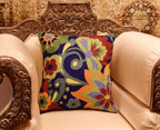 Blue Floral Pillow Cover | Navy Flower Throw Pillow | Outdoor Suzani Cushions | Hand Embroidered Chair Cushion | Wool Size - 18x18