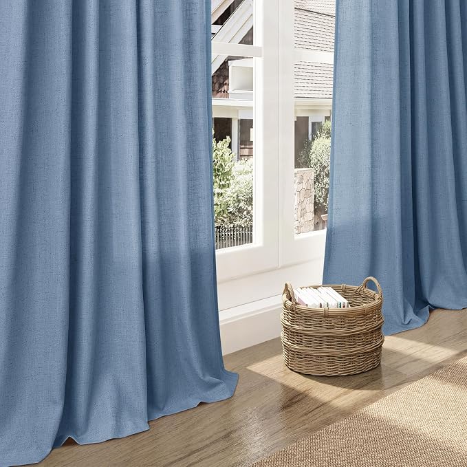 Extra Long Curtains 102 Inches for Living Room/Bedroom Stone Blue Back Tab Rod - Image 4
