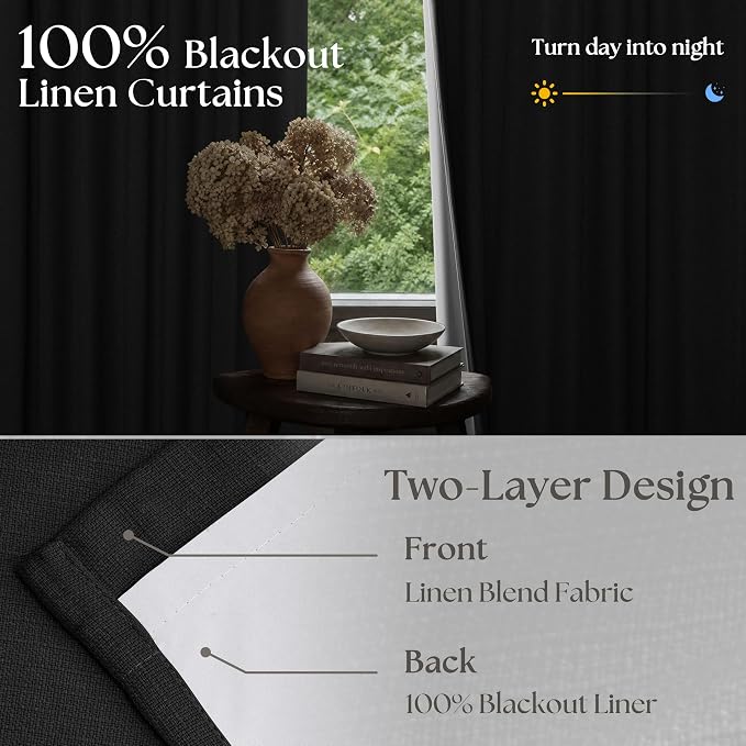 Black 90 Inch Pinch Pleated 100% Blackout Curtains - Image 2