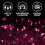 Joiedomi Pink Christmas String Lights,200(2x100) 42.8FT Valentines Day Fairy Tree Lights Plug in for Indoor Outdoor Xmas Valentines Decor Patio Holiday Theme Party Yard House,Green Wire