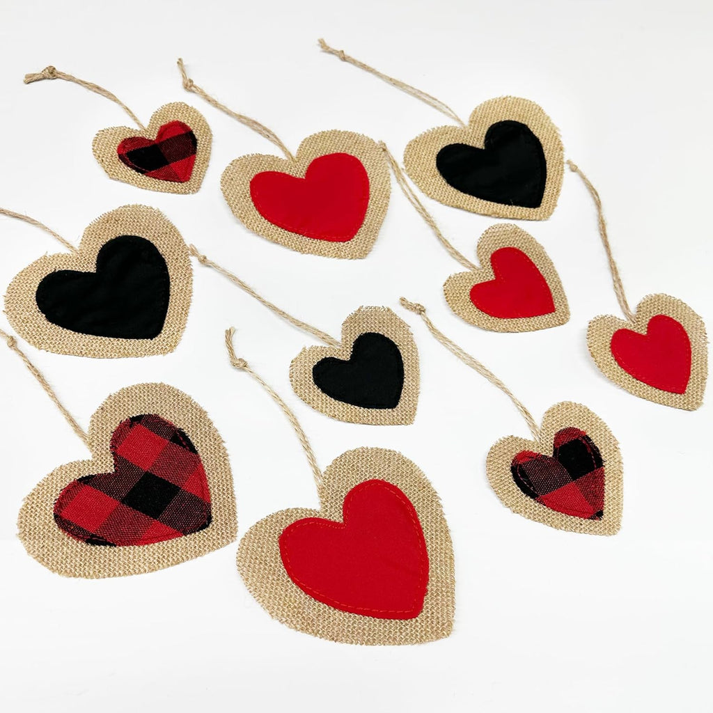Valentine’s Day Party Decorations Felt XOXO Sign Triangle Pennant Banner Flag Buffalo Plaid Red Black Heart Burlap Garland with Wood Beaded for Wedding Birthday Valentine’s Day Party Supplies