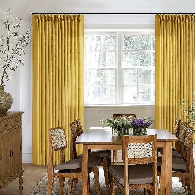 Mustard Yellow Pleated Semi Sheer Linen Curtains 120 Inches Long 2 Panel | - Image 7