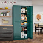 71" Metal Pantry Cabinet, Tall Kitchen Pantry Storage Cabinet with 4 Adjustable Shelves and Gold Handles, Green Cupboard for Kitchen, Dining Room, Living Room